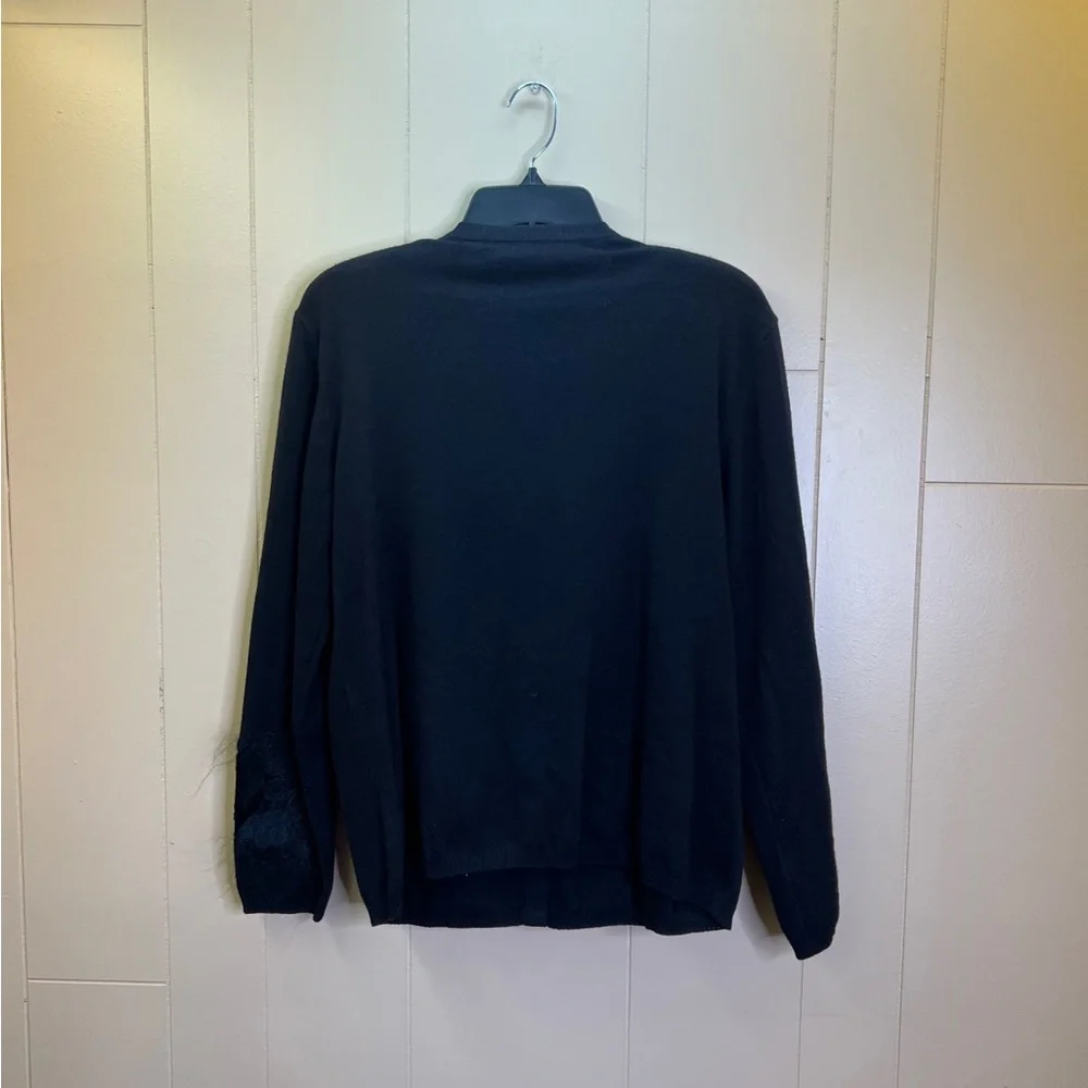 Escada Beaded Fur Wool Blend Cardigan Sweater Size Large Solid Black - Picture 6 of 8